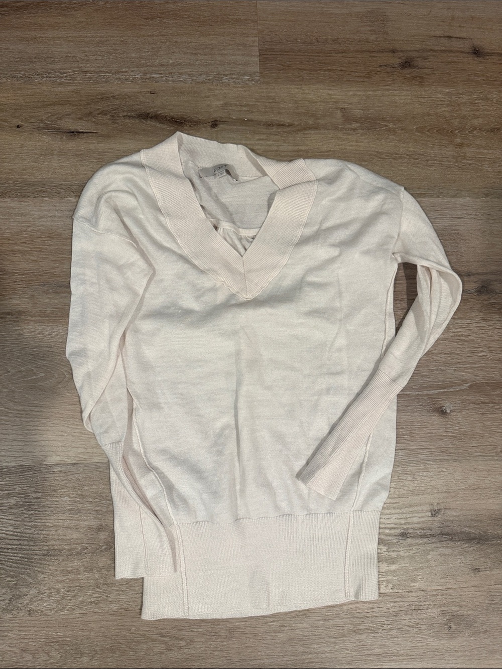 LOFT Cream V-Neck Lightweight Sweater